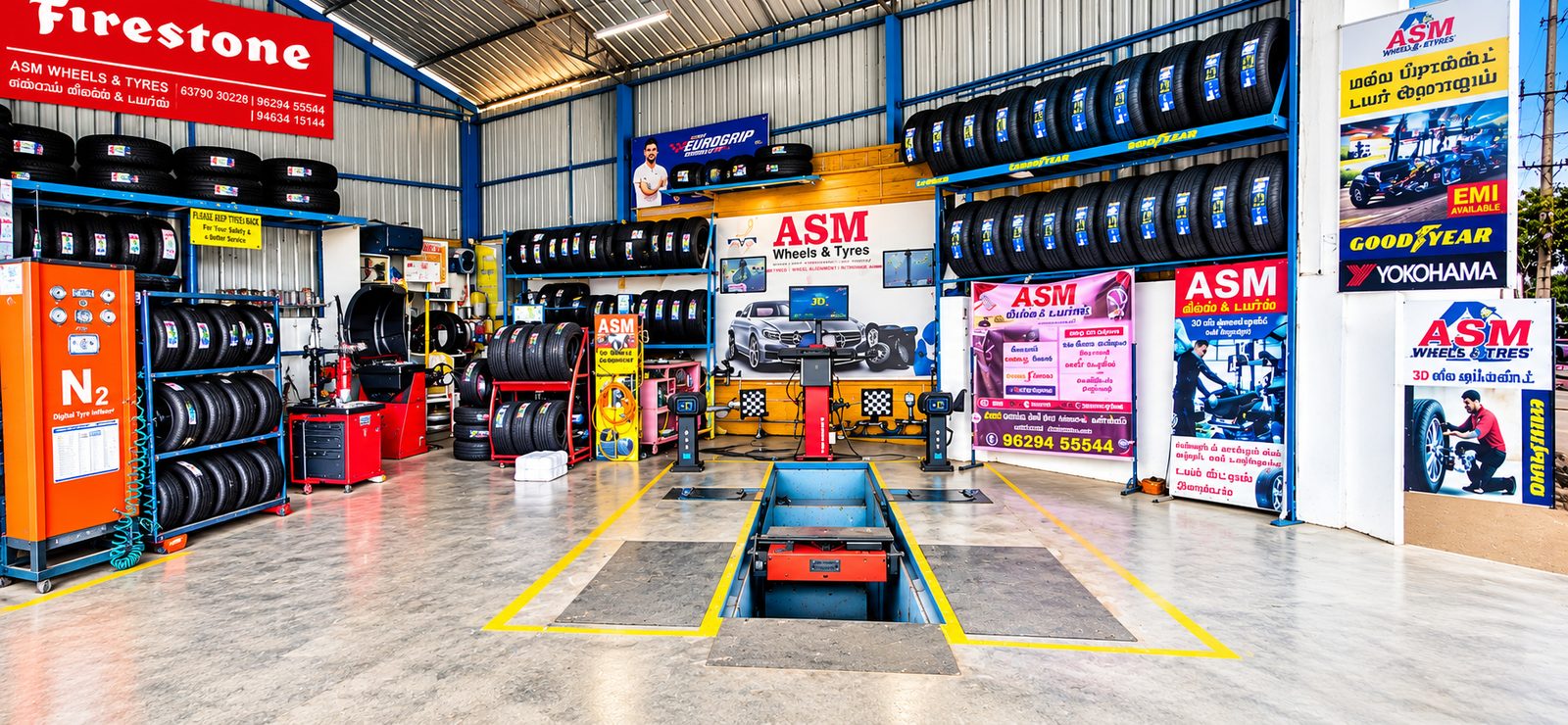 Goodyear tyre racks inside the ASM Wheels & Tyres showroom